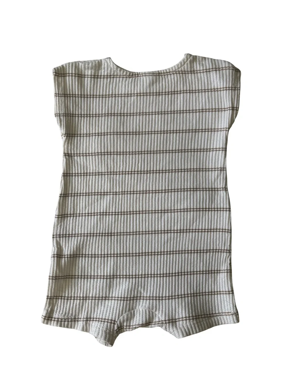 Grayson Mini Ribbed romper in Cream with Brown Stripes neutral baby one piece